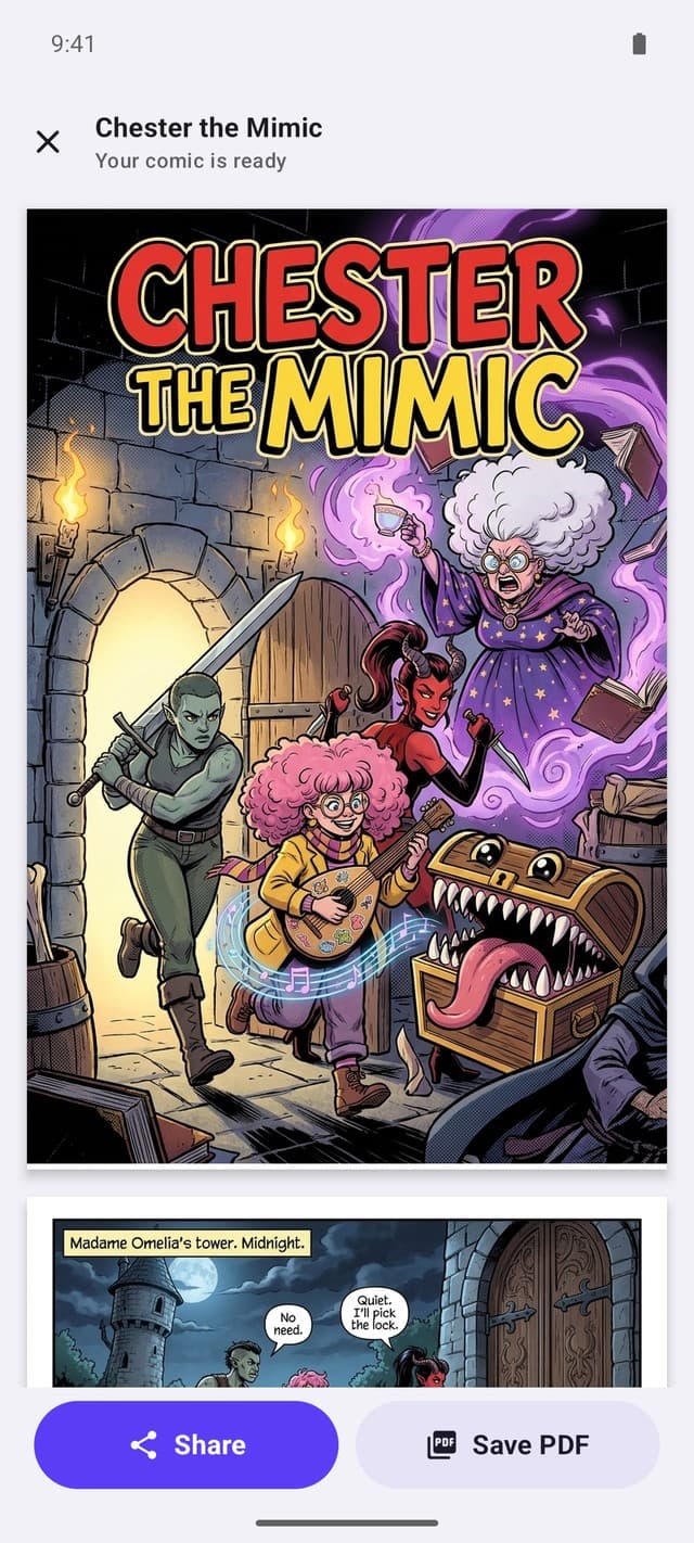 The comic Chester the Mimic, ready to read, on an Android phone