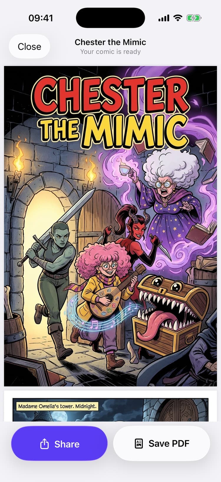 The comic Chester the Mimic, ready to read, on an iPhone